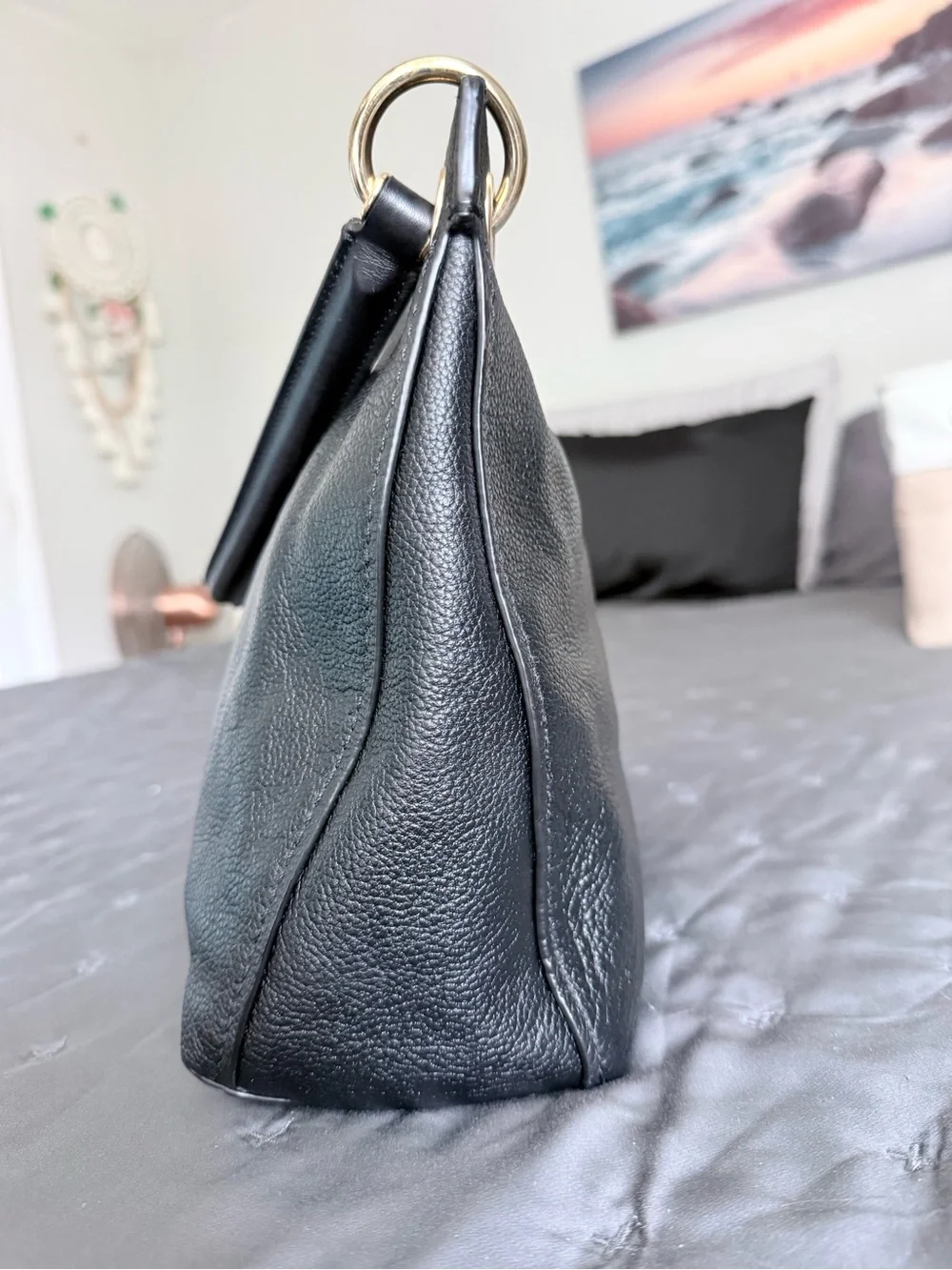 Coach Black Pebbled Leather Shoulder Bag with Gold Hardware